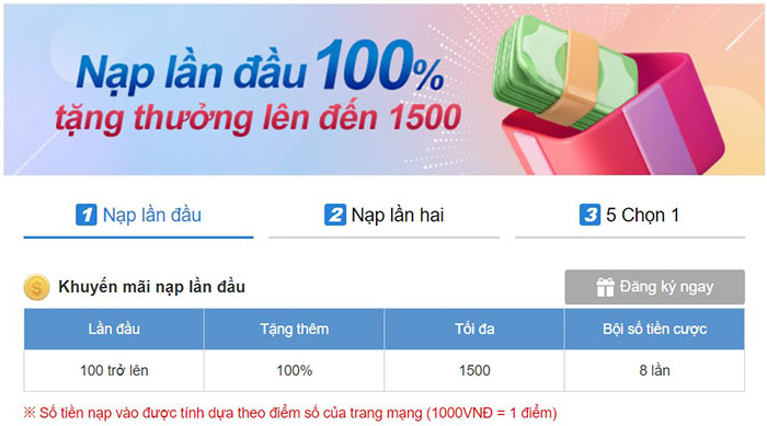 Khuyến mãi Ku casino đối với lần nạp đầu tiên